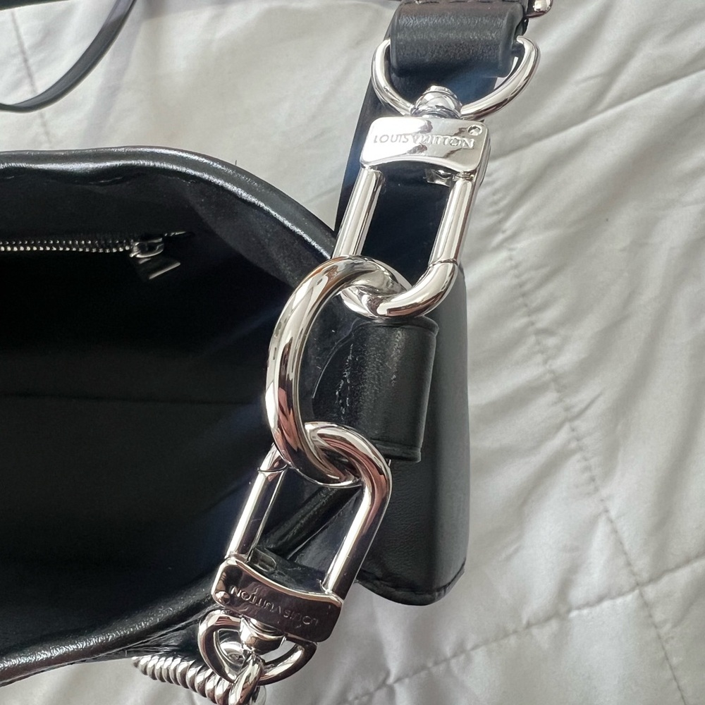 Black Leather Shoulder Bag with Monogram Strap - Picture 11 of 11